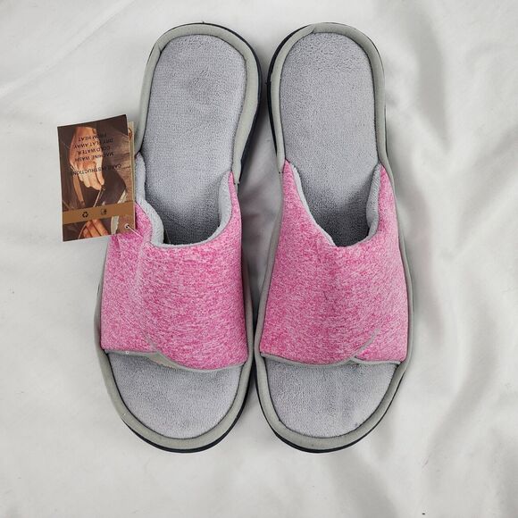 Women's Size 11-12 Open Toe House Slippers with Comfy Velvet Lining, Memory Foam - Picture 2 of 5